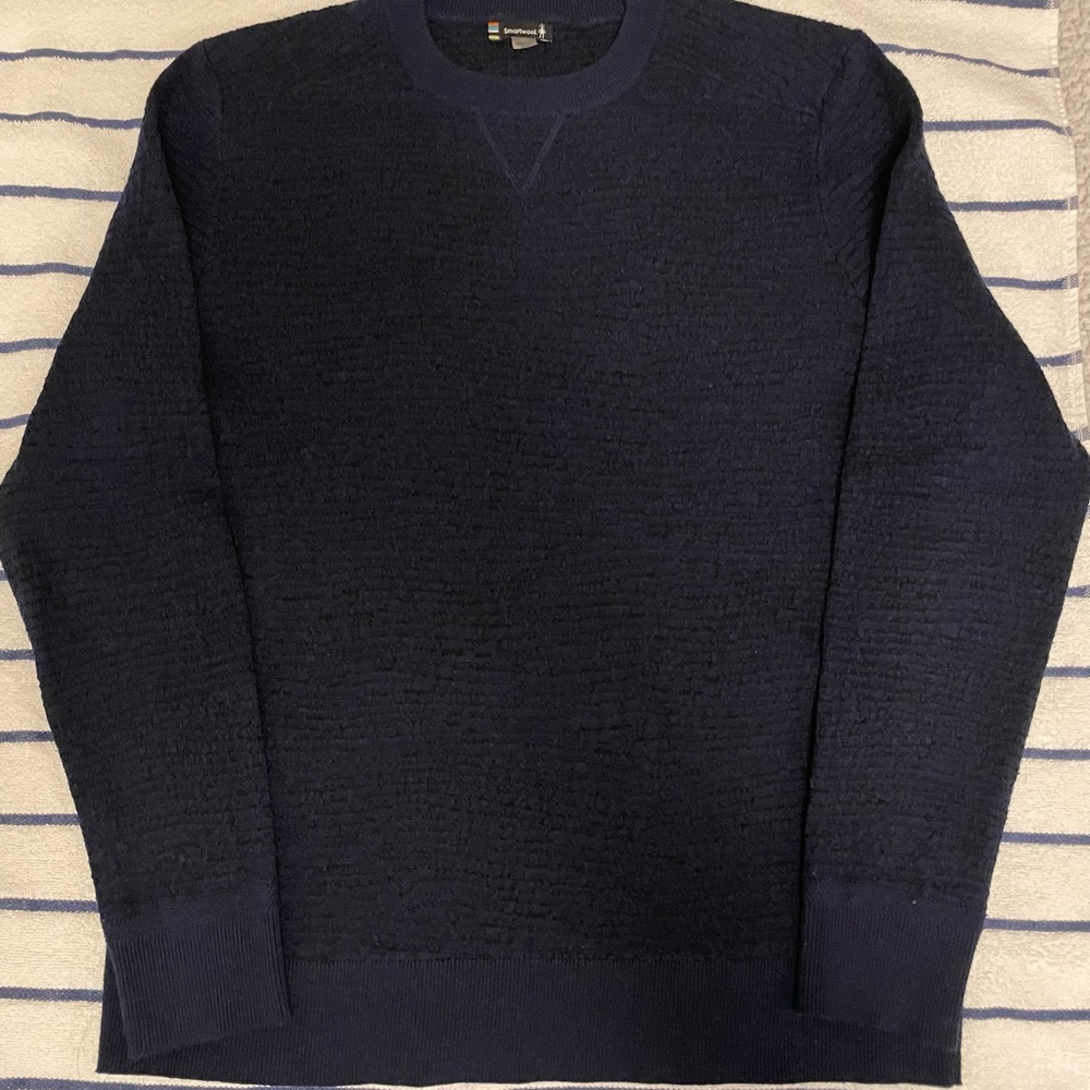 Smartwool Brookline (Men's) Deep Blue/Black textured Crewneck Sweater medium